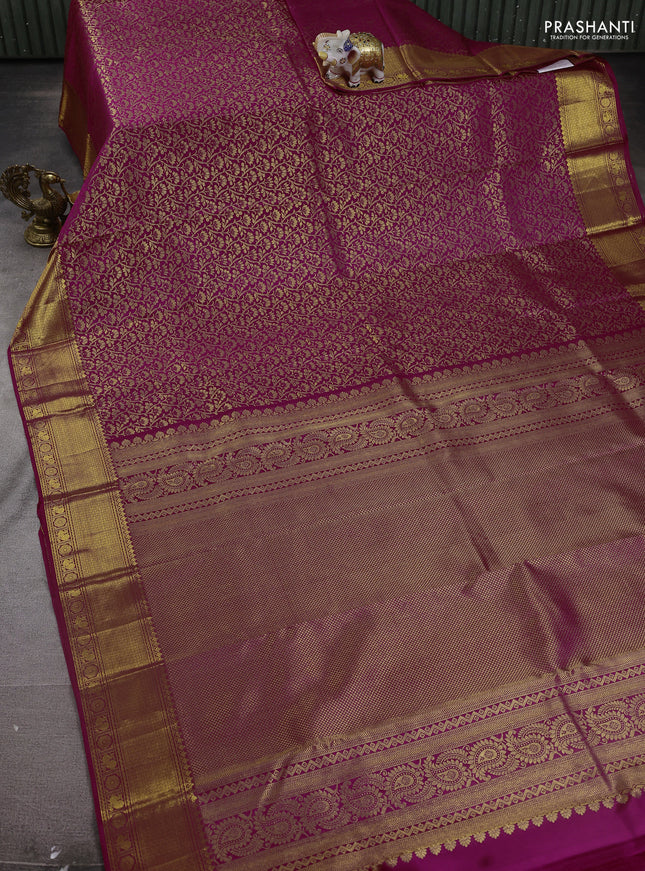 Pure kanchipuram silk saree magenta pink with allover zari woven brocade weaves and zari woven border