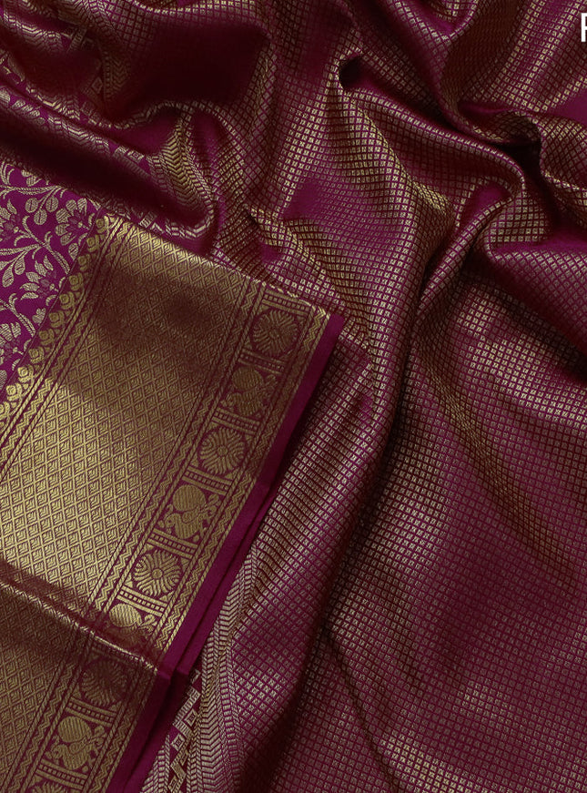 Pure kanchipuram silk saree magenta pink with allover zari woven brocade weaves and zari woven border