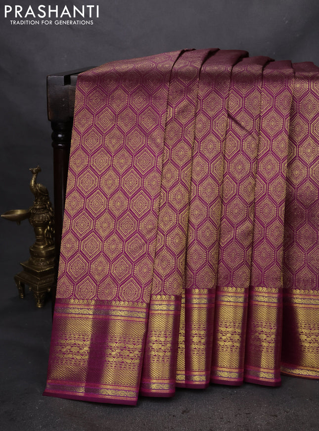 Pure kanchipuram silk saree purple with allover zari woven brocade weaves and zari woven border