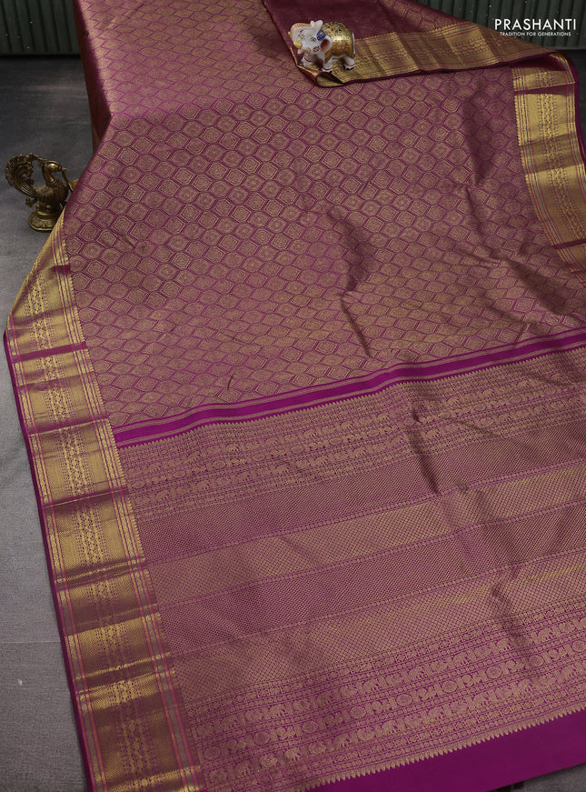 Pure kanchipuram silk saree purple with allover zari woven brocade weaves and zari woven border