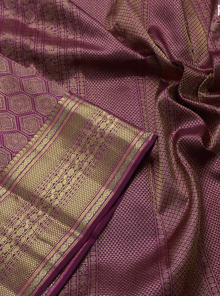 Pure kanchipuram silk saree purple with allover zari woven brocade weaves and zari woven border