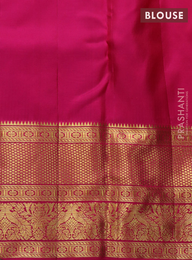 Pure kanchipuram silk saree teal green and pink with allover zari woven brocade weaves and zari woven border