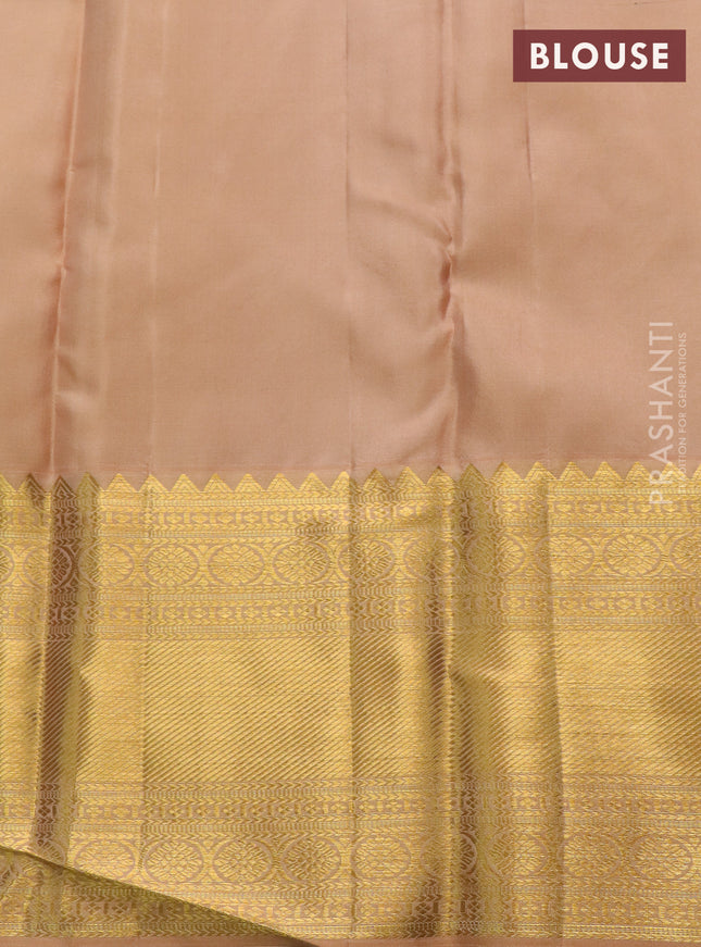 Pure kanchipuram silk saree navy blue and sandal with allover zari woven brocade weaves and zari woven border