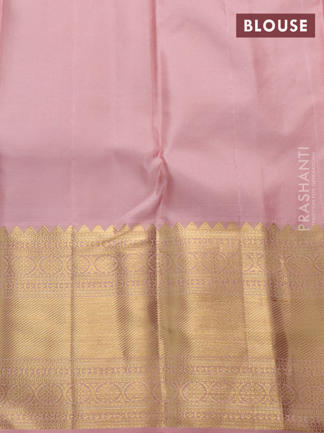 Pure kanchipuram silk saree purple and peach pink with allover zari woven brocade weaves and zari woven border