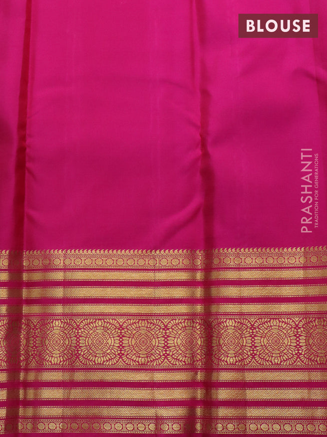 Pure kanchipuram silk saree teal green and pink with zari woven buttas and zari woven border