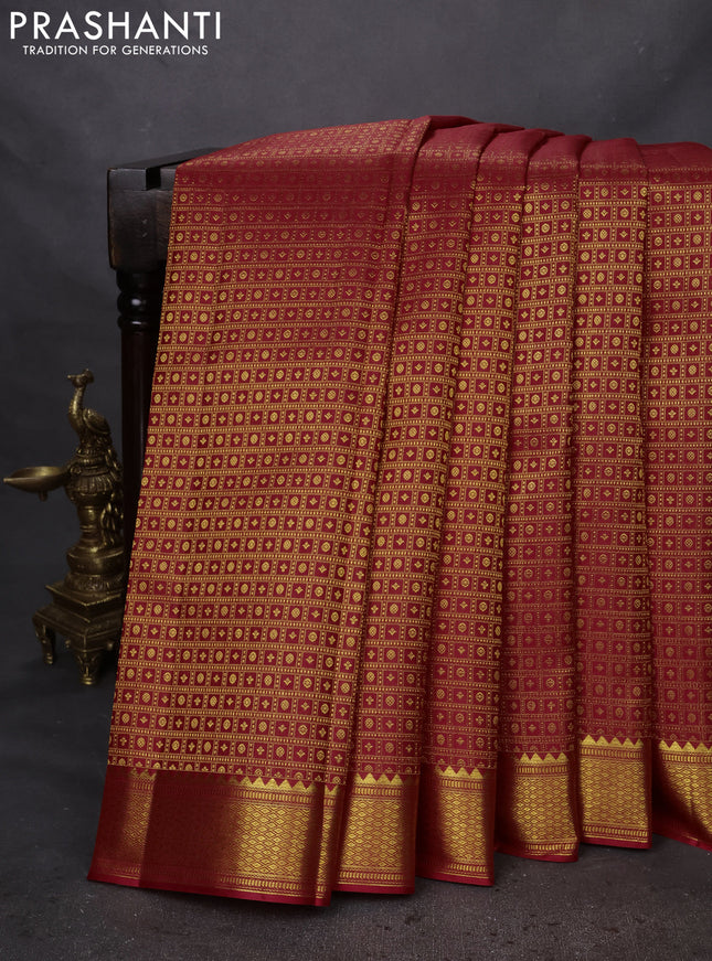 Pure kanchipuram silk saree red with allover zari woven brocade weaves and zari woven border