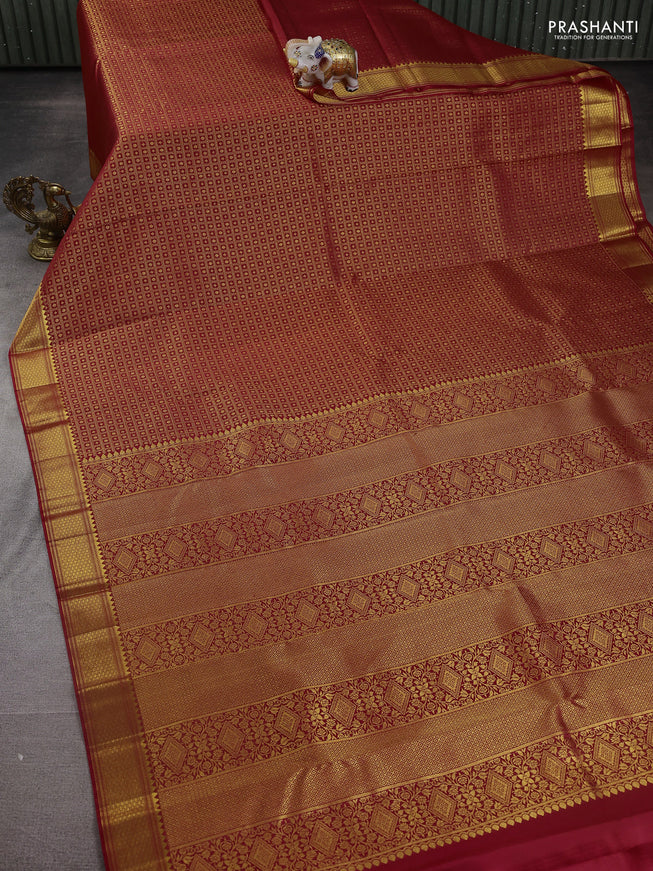 Pure kanchipuram silk saree red with allover zari woven brocade weaves and zari woven border