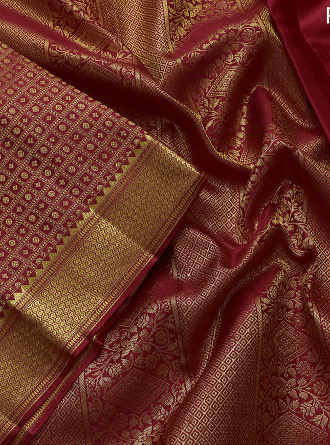 Pure kanchipuram silk saree red with allover zari woven brocade weaves and zari woven border