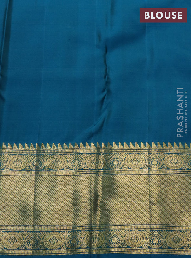 Pure kanchipuram silk saree pastel pink and cs blue with allover zari woven brocade weaves and zari woven border