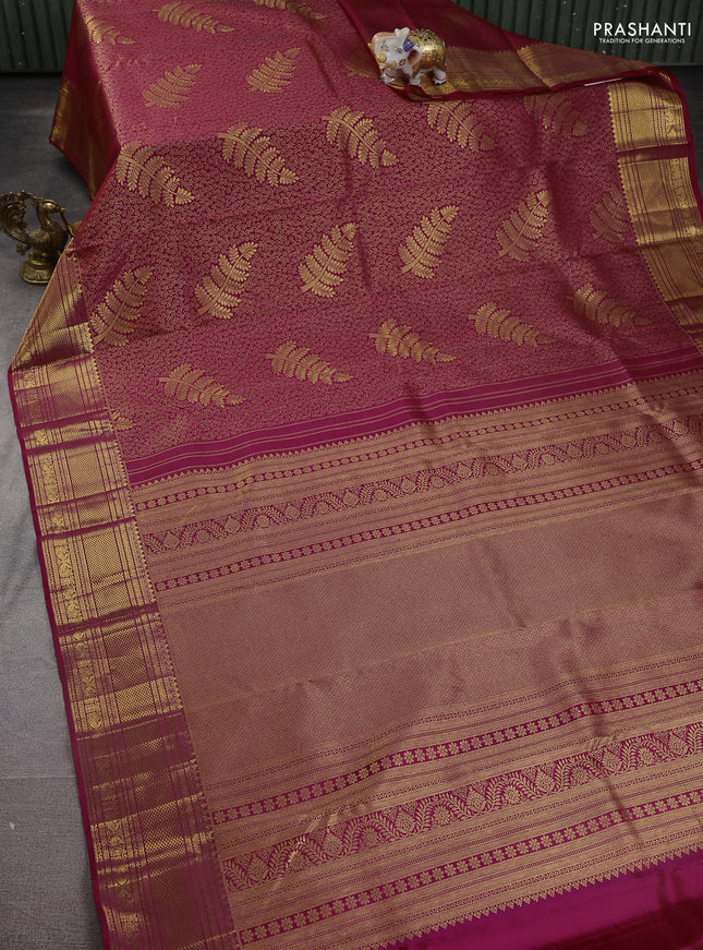Pure kanchipuram silk saree maroon with allover zari woven brocade weaves and zari woven border