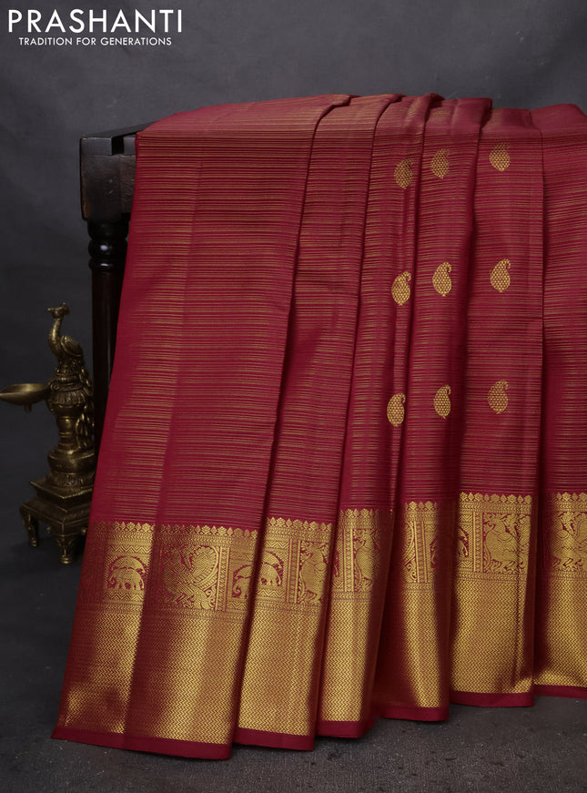 Pure kanchipuram silk saree maroon with allover zari weaves & buttas and zari woven border
