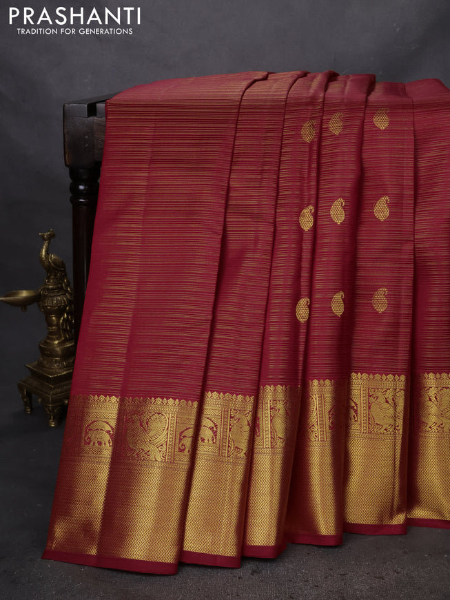Pure kanchipuram silk saree maroon with allover zari weaves & buttas and zari woven border