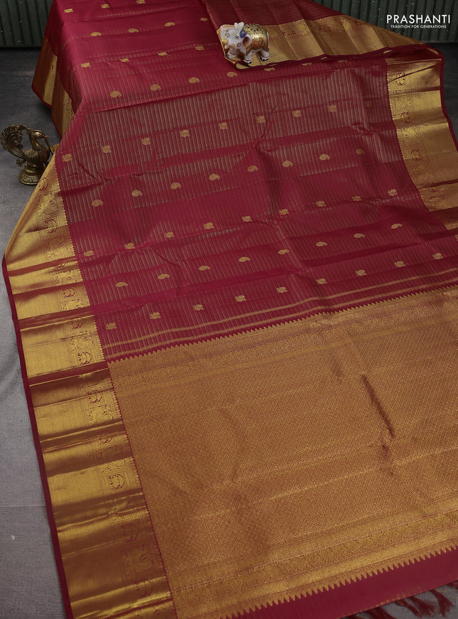 Pure kanchipuram silk saree maroon with allover zari weaves & buttas and zari woven border