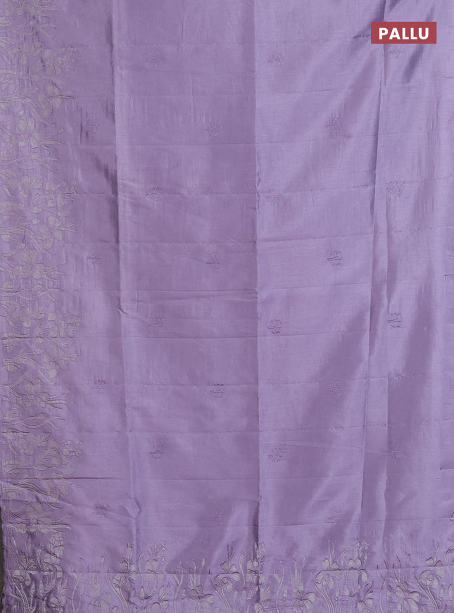 Semi tussar saree pastel lavender with floral embroidery work and applique work border