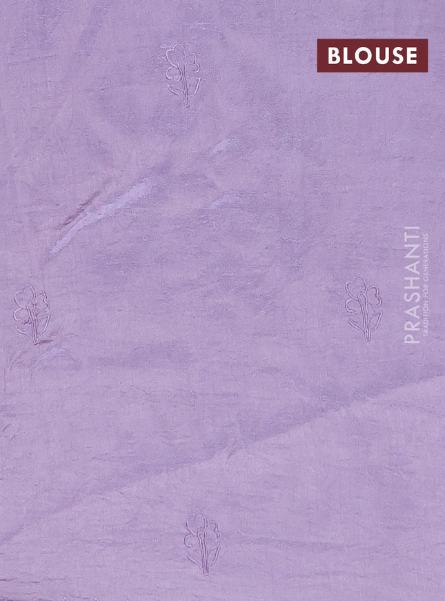 Semi tussar saree pastel lavender with floral embroidery work and applique work border