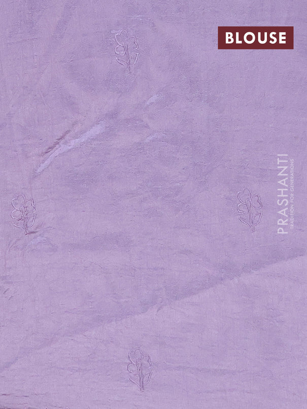 Semi tussar saree pastel lavender with floral embroidery work and applique work border