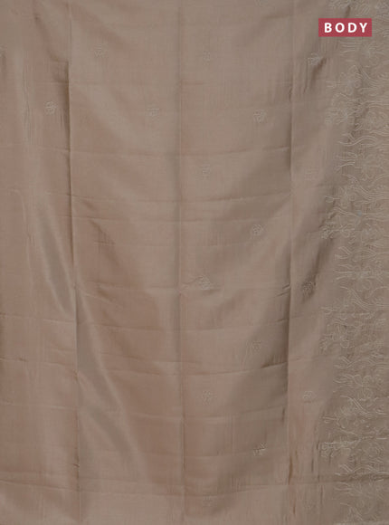 Semi tussar saree beige with floral embroidery work and applique work border