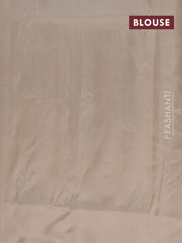 Semi tussar saree beige with floral embroidery work and applique work border