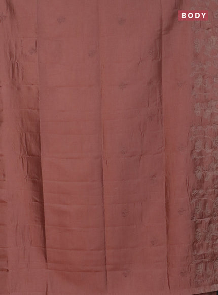 Semi tussar saree pastel peach with floral embroidery work and applique work border