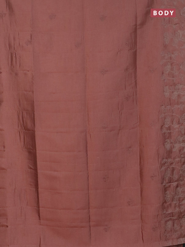 Semi tussar saree pastel peach with floral embroidery work and applique work border
