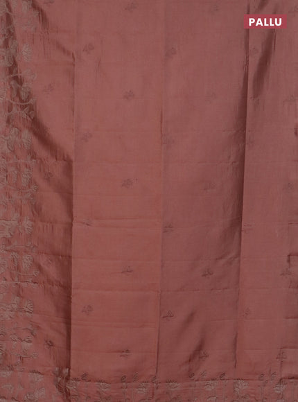 Semi tussar saree pastel peach with floral embroidery work and applique work border