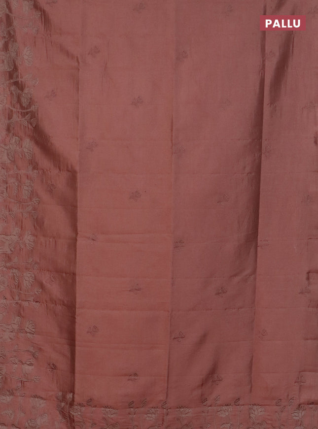 Semi tussar saree pastel peach with floral embroidery work and applique work border