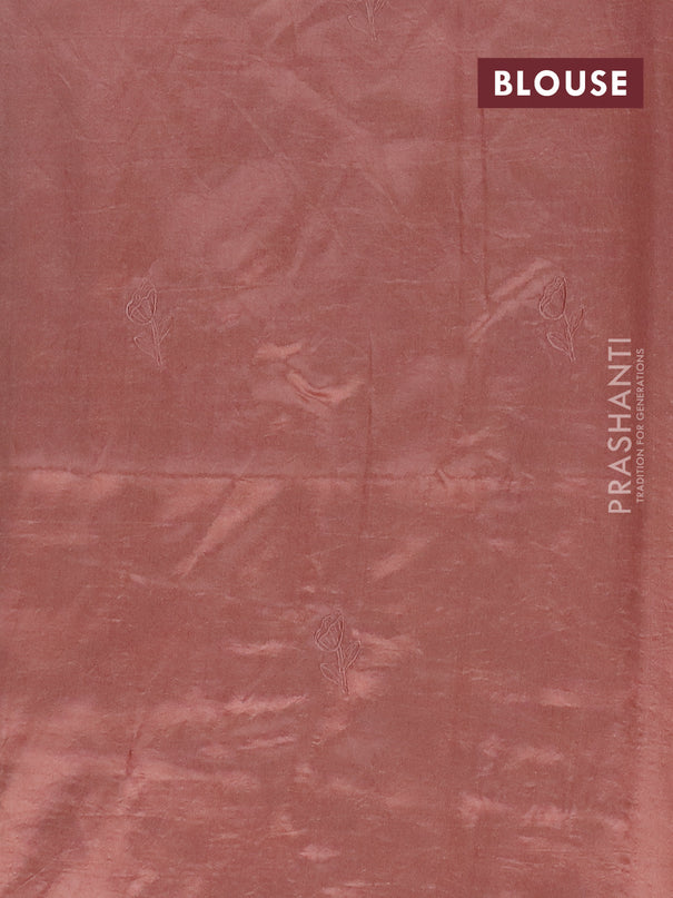 Semi tussar saree pastel peach with floral embroidery work and applique work border