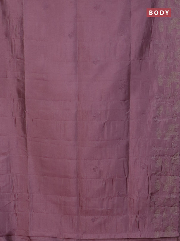 Semi tussar saree pastel pink with floral embroidery work and applique work border