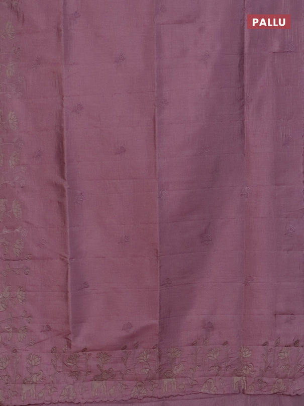 Semi tussar saree pastel pink with floral embroidery work and applique work border