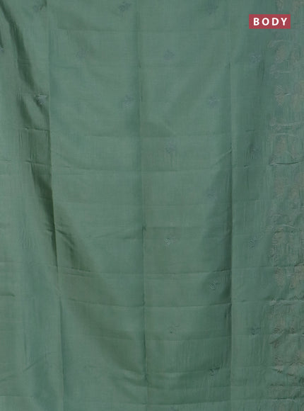 Semi tussar saree pastel green with floral embroidery work and applique work border