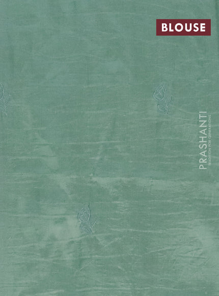 Semi tussar saree pastel green with floral embroidery work and applique work border