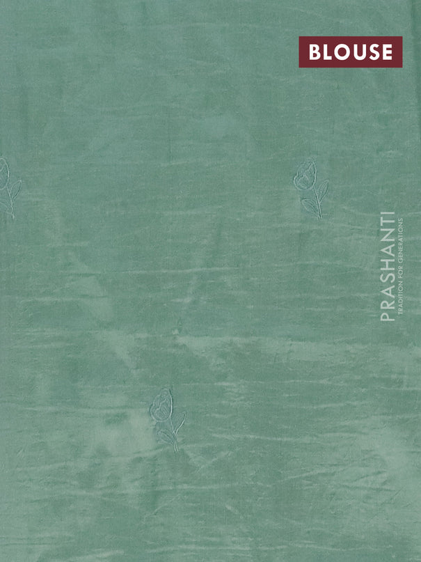 Semi tussar saree pastel green with floral embroidery work and applique work border