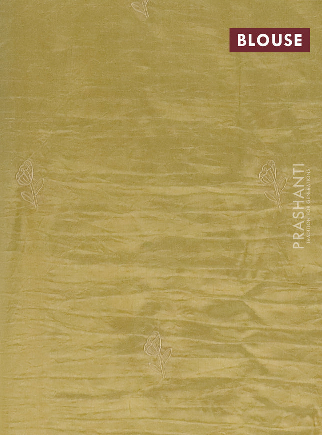 Semi tussar saree mustard shade with floral embroidery work and applique work border