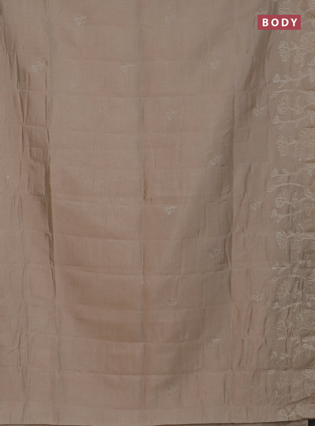Semi tussar saree beige with floral embroidery work and applique work border