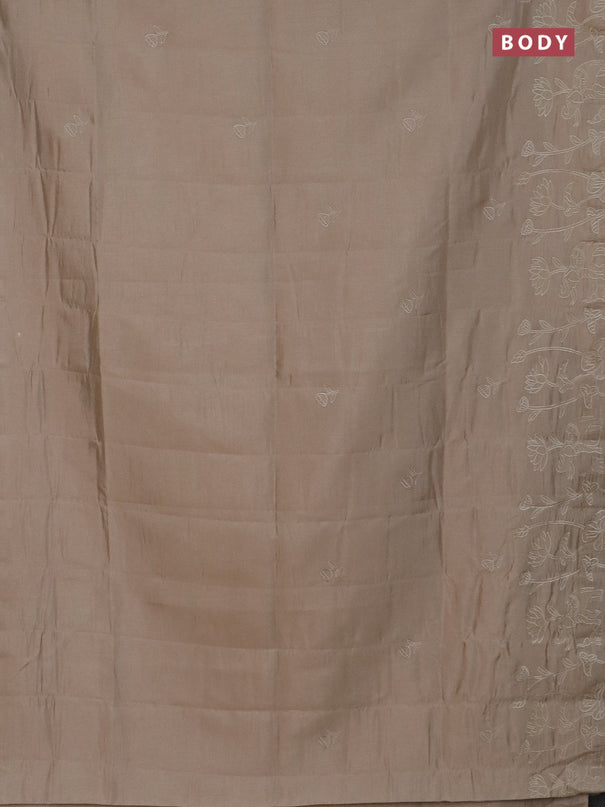 Semi tussar saree beige with floral embroidery work and applique work border