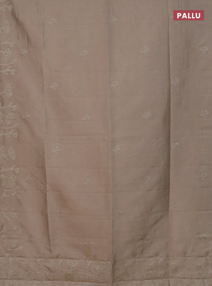 Semi tussar saree beige with floral embroidery work and applique work border