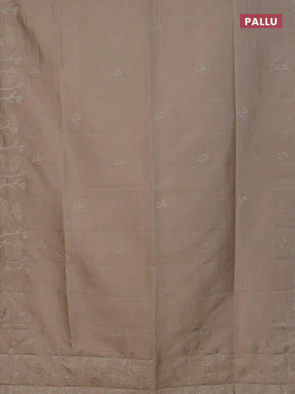 Semi tussar saree beige with floral embroidery work and applique work border