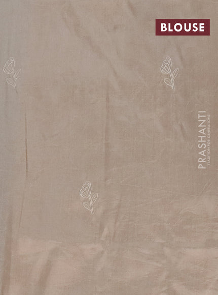 Semi tussar saree beige with floral embroidery work and applique work border