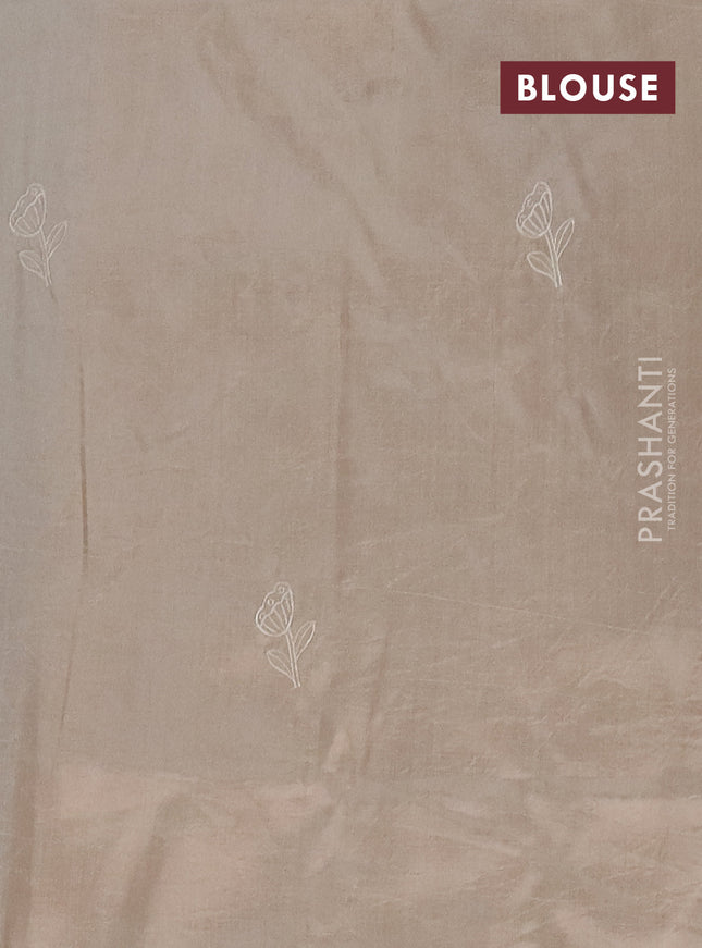 Semi tussar saree beige with floral embroidery work and applique work border
