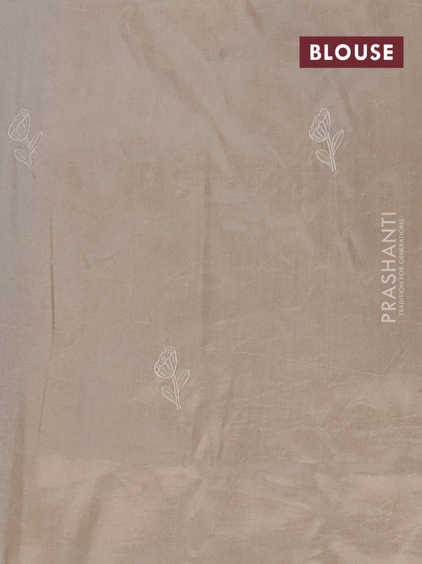 Semi tussar saree beige with floral embroidery work and applique work border