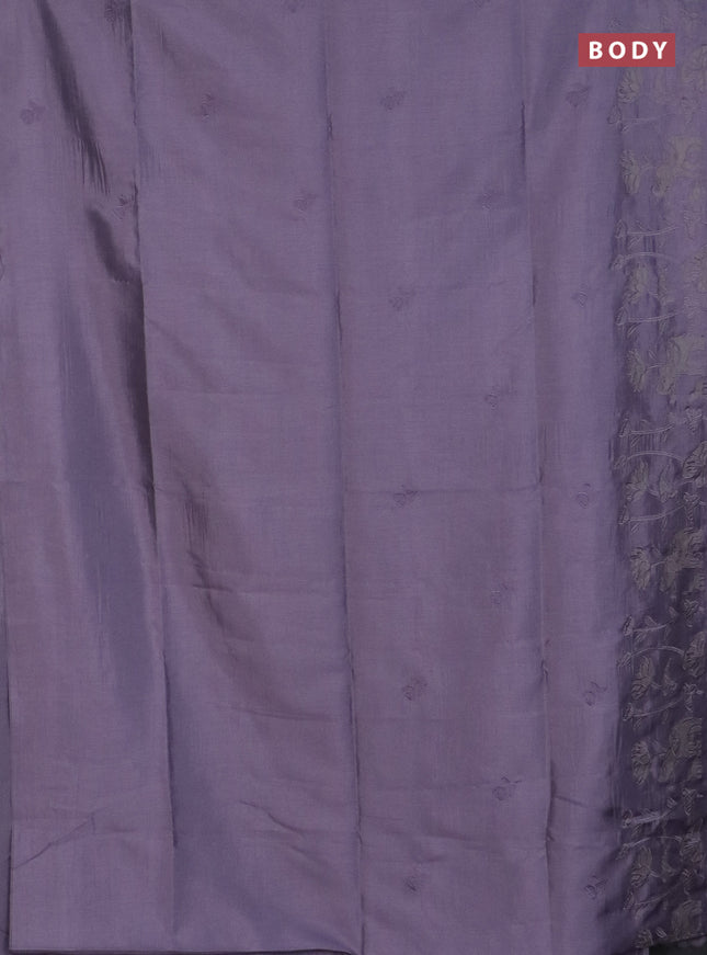 Semi tussar saree pastel lavender with floral embroidery work and applique work border