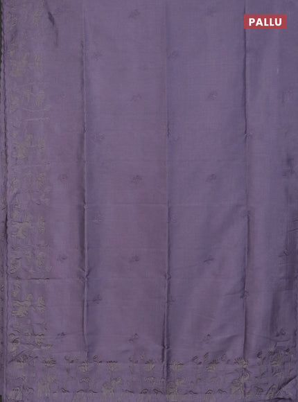 Semi tussar saree pastel lavender with floral embroidery work and applique work border