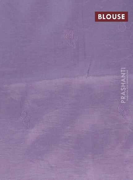Semi tussar saree pastel lavender with floral embroidery work and applique work border