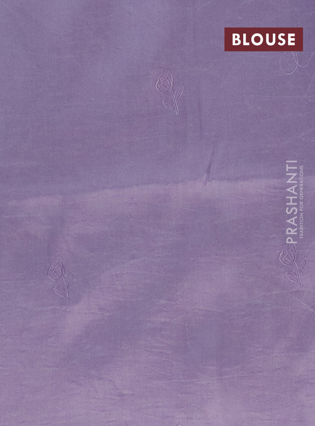 Semi tussar saree pastel lavender with floral embroidery work and applique work border