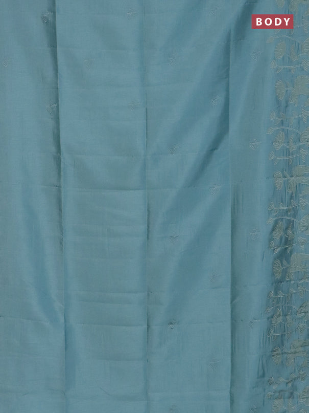 Semi tussar saree pastel blue with floral embroidery work and applique work border