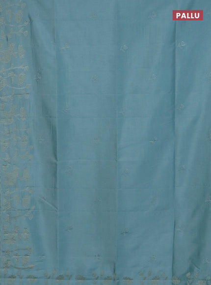 Semi tussar saree pastel blue with floral embroidery work and applique work border