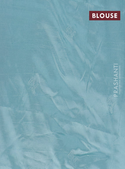 Semi tussar saree pastel blue with floral embroidery work and applique work border