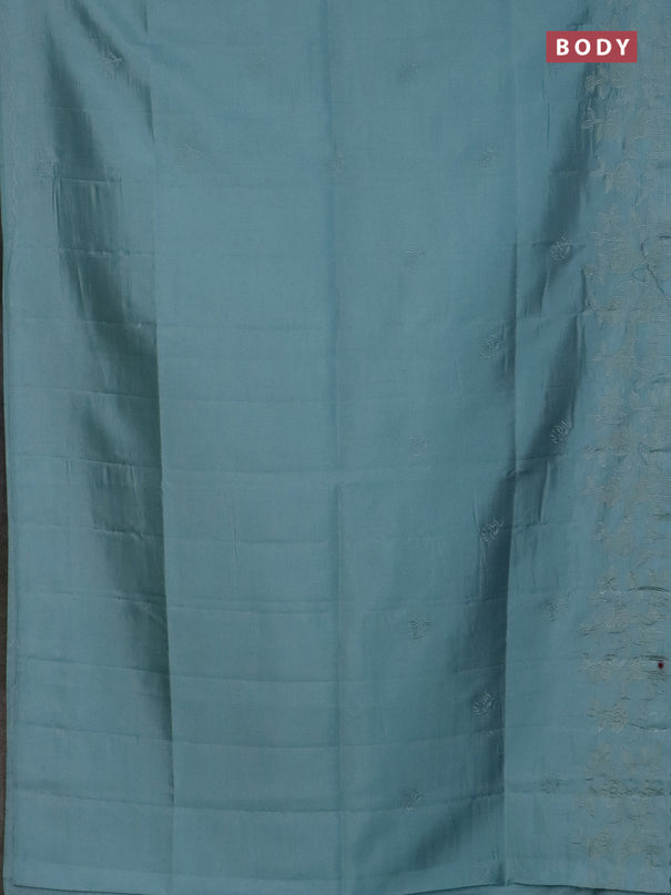 Semi tussar saree pastel blue with floral embroidery work and applique work border