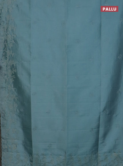 Semi tussar saree pastel blue with floral embroidery work and applique work border