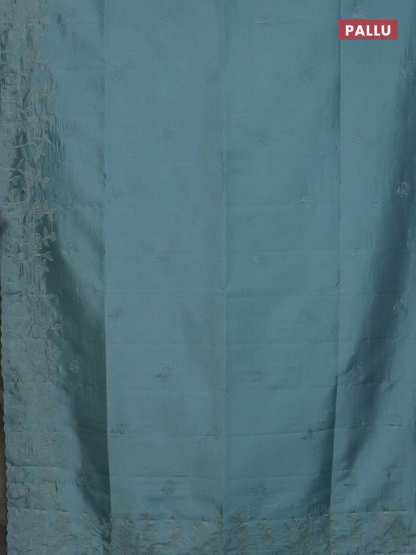 Semi tussar saree pastel blue with floral embroidery work and applique work border